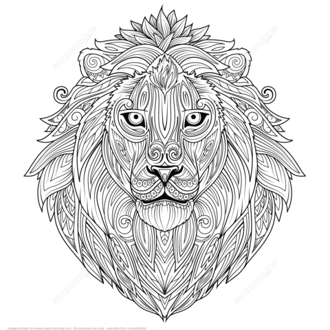 Lion Ethnic Zentangle Coloring Page